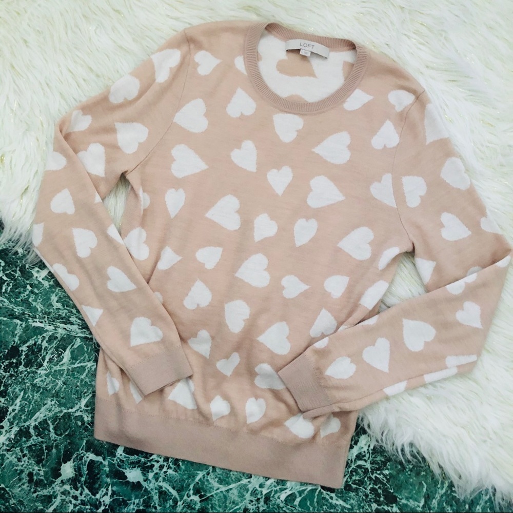 LOFT | Hearts Crew Neck Sweater
